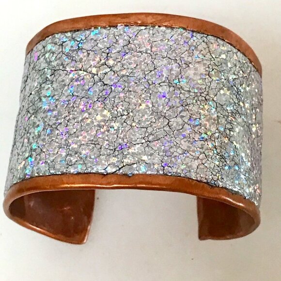 Genuine Leather Holographic Copper Cuff Bracelet Real Hologram (not Glitter) - Picture 14 of 16
